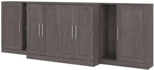 Vista 35 de Bestar Pur Queen Cama Murphy con gabinetes de almacenamiento de armario, marrón rústico de 115 pulgadas, arreglo para dormir que ahorra espacio