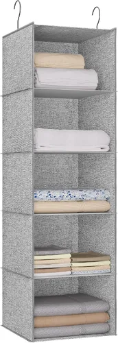 Vista 12 de Organizador colgante para armario y almacenamiento con 3 estantes, estantes colgantes plegables de montaje fácil para guardar ropa, bolsos, zapatos