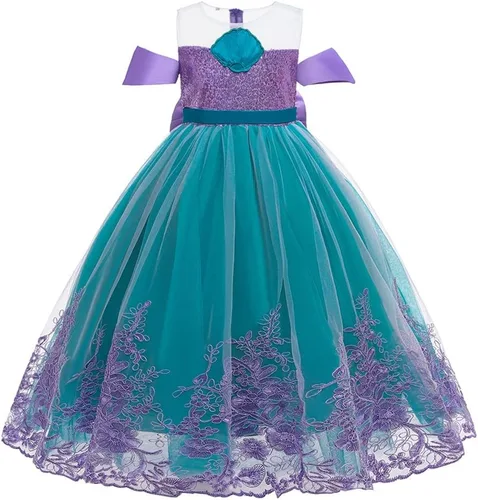 Vista 7 de REXREII Disfraz de princesa Ariel de sirena para niñas, disfraz de Halloween, Navidad, concurso, fiesta, cumpleaños, noche