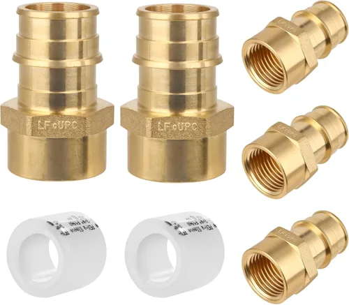Vista 15 de Paquete de 5 YVSKM) 1/2" PEX-A Expansión × 1/2" Hembra NPT codo NPT, conexión roscada de flujo completo de latón sin plomo, certificado ASTM F1960
