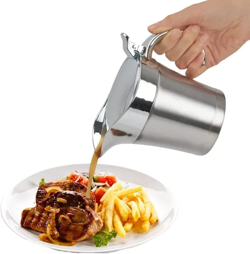 Vista 7 de Jarra térmica de acero inoxidable 304, olla de doble pared para salsa, bote para salsa, cubeta para salsa, salsa de tomate, mostaza, crema, aderezo