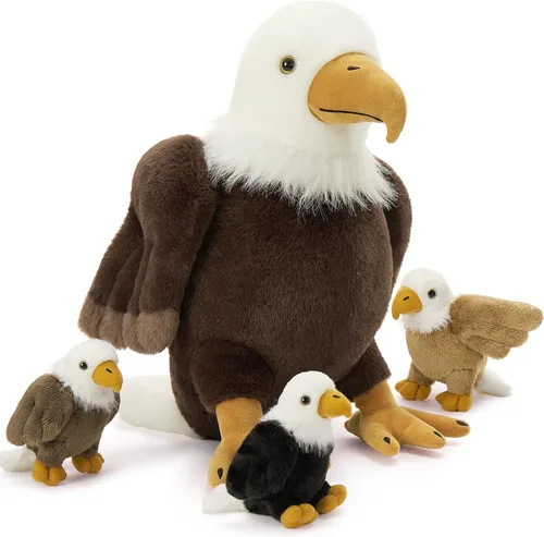 Vista 8 de BENINY - Juego de 4 piezas de peluche de águila calva, 18 pulgadas, mamá águila con 3 bebés