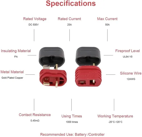 Vista 7 de Amass - 10 pares de conectores en T actualizados de la funda Deans Conector Deans Plug para piezas RC (10 pares de enchufe en T)