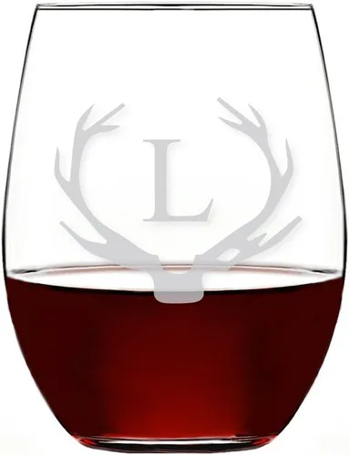 Vista 15 de Antler Initial - Copa de vino sin tallo (15 onzas, letra B, 4 unidades)