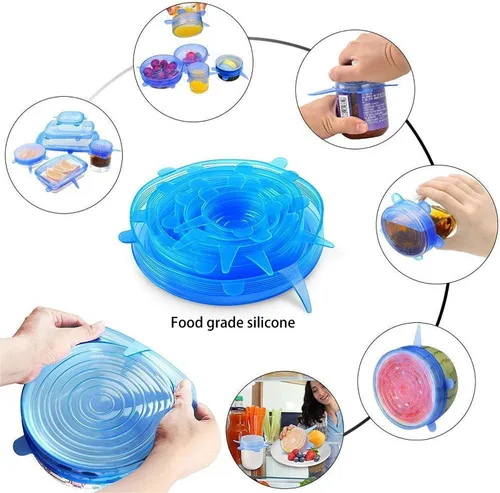 Vista 7 de Tapas elásticas de silicona, tapas elásticas duraderas y ecológicas Cubierta reutilizable resistente al calor de varios tamaños para cuenco
