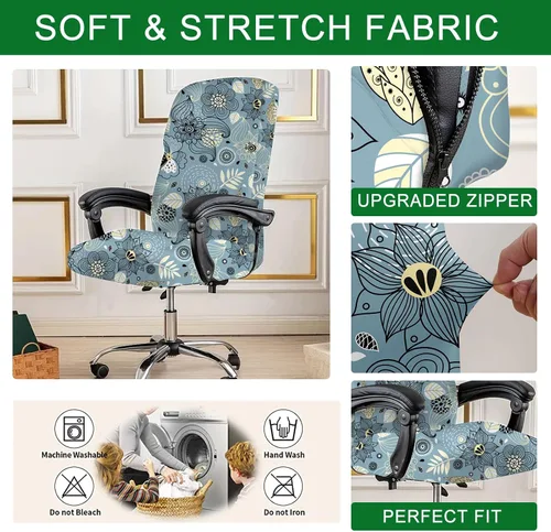 Vista 2 de CRFATOP Fundas para silla de oficina, funda elástica para silla de escritorio con cremallera, funda giratoria universal para silla de computadora