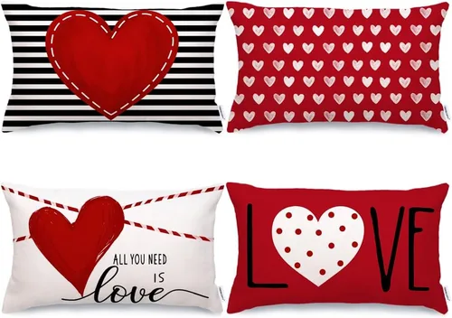 Vista 10 de GEEORY Juego de 4 fundas de almohada para el día de San Valentín de 18 x 18 pulgadas para decoración de San Valentín, diseño de rayas rosas