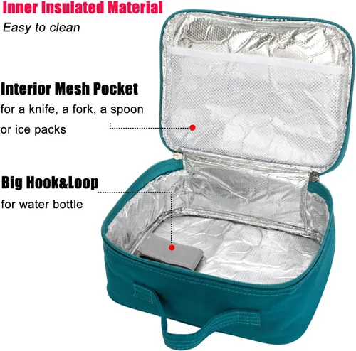 Vista 5 de Lonchera térmica para niños o niñas, color azul y verde Ligero, tamaño estándar: 9.7 x 7.5 x 3.5 pulgadas, poliéster de 900 denier