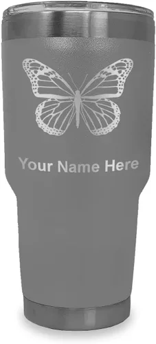 Vista 39 de LaserGram Vaso aislado al vacío de 20 onzas, mariposa monarca, grabado personalizado incluido (negro)
