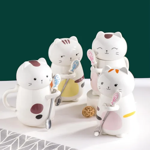 Vista 5 de Disoza Taza de Gato con Tapa Regalo de Gato Taza de Té de Cerámica con Cuchara Taza de Té de Café 400 ML Taza de Navidad Regalo de Cumpleaños
