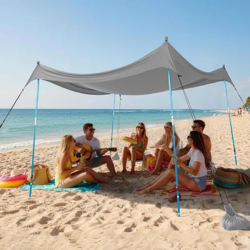 Vista 21 de CROWN SHADES Tienda de campaña de playa de 7 x 7, toldo de playa fácil de desplegar, UPF50+, 2 postes ajustables, turquesa