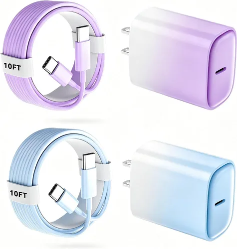 Vista 18 de Cargador para teléfono 17, 16, 15 Pro, carga rápida, 20 W, USB C, bloque de carga rápida con cargadores tipo C de 3 pies de largo, cable de carga