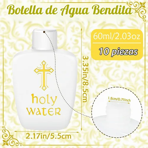 Vista 2 de 10 Piezas Botellas de Agua Bendita de Plástico 2oz Contenedor de Agua Bendita Recipientes Vacíos con Cruz Dorada para Católico Cristiano Halloween