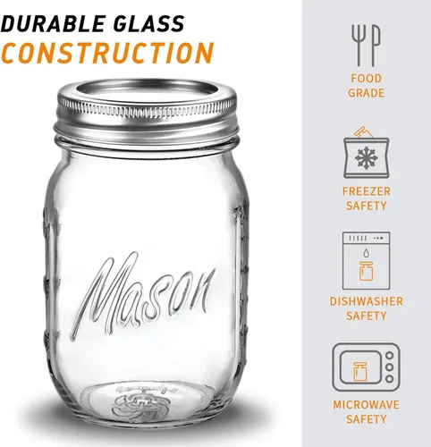 Vista 10 de Tarros Mason de boca regular de 16 onzas con tapas, paquete de 6 Tarros Mason de 16 oz - 6 piezas