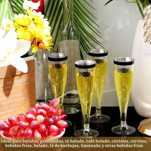Vista 4 de Zubebe 100 Piezas de flautas de champán de plástico 4.5 oz Copas de champán de plástico transparente clásico Copas de champán para bodas, fiestas
