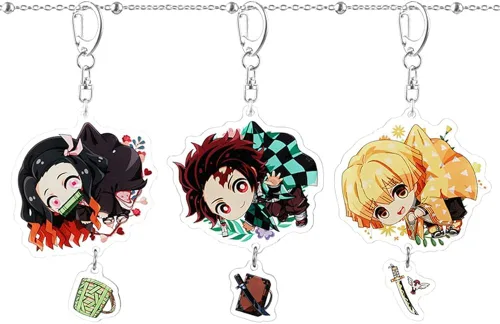 Vista 6 de Lindo Demon Slayer Kimetsu no Yaiba - Llavero de acrílico para cosplay, accesorios de automóvil, llavero colgante, regalos