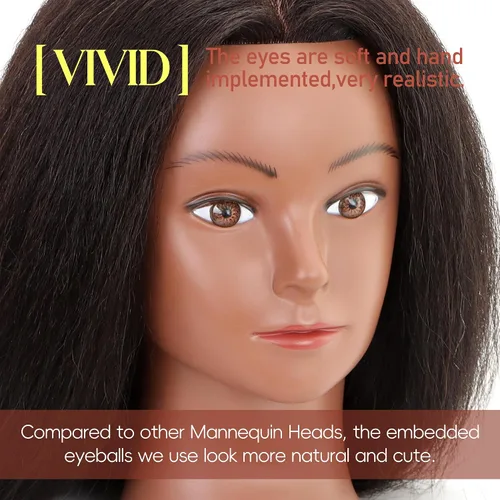 Vista 2 de YODIDI Cabeza de maniquí con cabello 100% humano, cabeza de maniquí de cabello humano, cosmetología, cabeza de muñeca para peinado, práctica