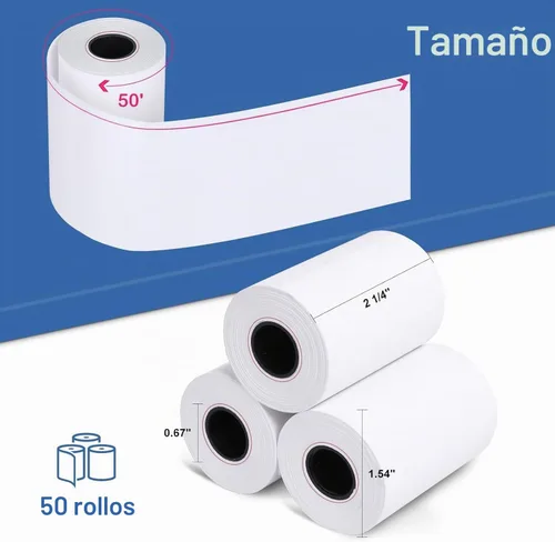 Vista 5 de Rollos de papel térmico de recibo de 2 1/4 "x 50' 50 rollos, papel de recibo sin BPA
