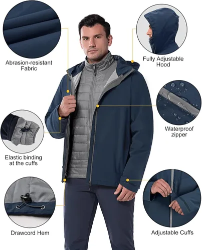 Vista 3 de 33,000ft Chaqueta de esquí impermeable 3 en 1 para hombre, chaqueta de esquí cálida de montaña, chaqueta de lluvia para nieve, abrigo de invierno