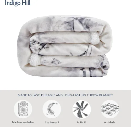 Vista 76 de Indigo Hill by HiEnd Accents Acadia - Manta de sherpa con estampado de pinos bosques, naturaleza, bosque, montaña, manta occidental para acampar al