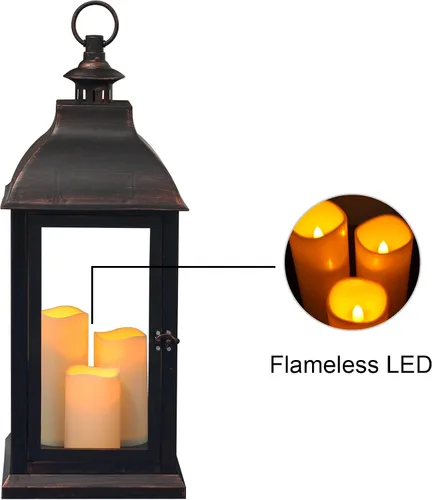 Vista 4 de Paquete de 1 linterna decorativa de 24.80 pulgadas de alto con temporizador LED de llama bailarina, vela LED de encendido/apagado/temporizador con 6