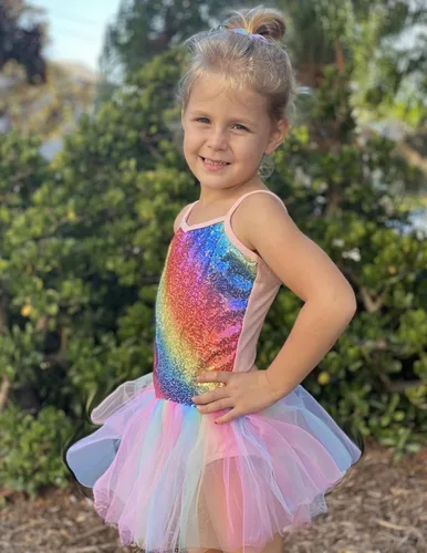 Vista 6 de Zaclotre Leotardo de lentejuelas para niñas pequeñas, leotardos de ballet con correa brillante, vestido tutú, traje de bailarina, disfraz de baile