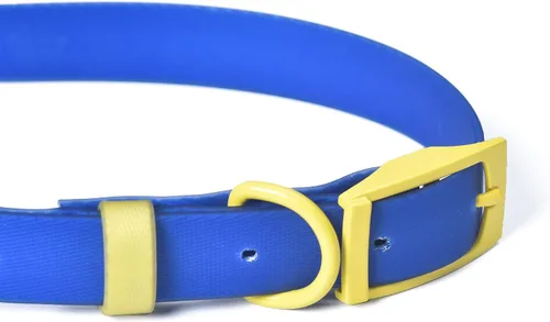 Vista 3 de Wags & Wiggles Collar de perro de PVC impermeable, azul marino y amarillo, totalmente impermeable para uso en piscina, lago y playa, correa