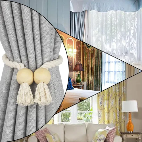 Vista 6 de Alzapaños magnéticos para cortinas, alzapaños decorativos Nieffeiy Beige