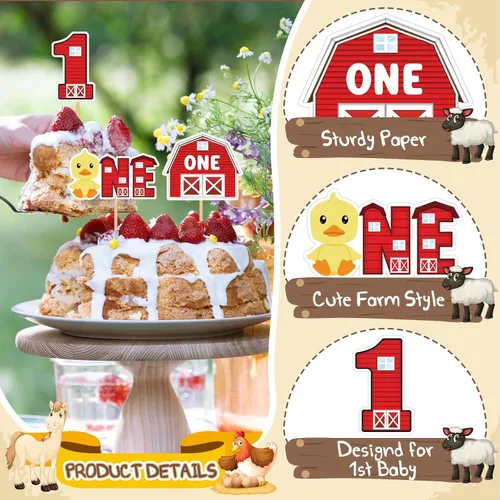Vista 3 de Weecent 48 piezas de decoración de cupcakes de animales de granja para el primer cumpleaños, decoración de granero con temática de granero