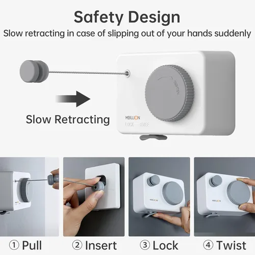 Vista 13 de Mbillion Tendedero Retráctil de 13.8 Pies de Servicio Pesado Línea de Secado de Ropa para Interiores y Exteriores Retráctil para Colgar Ropa
