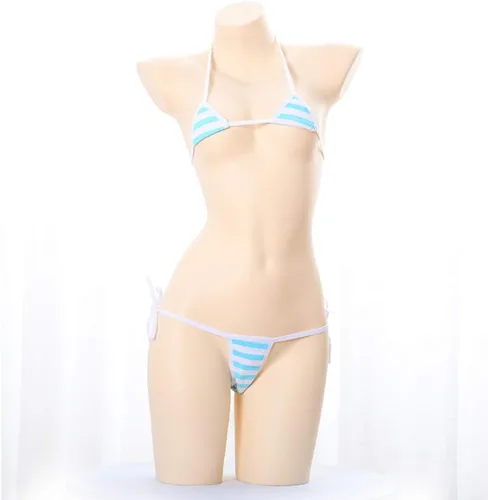Vista 4 de TOMORI Bikini de rayas lindo y sexy de estilo japonés para cosplay