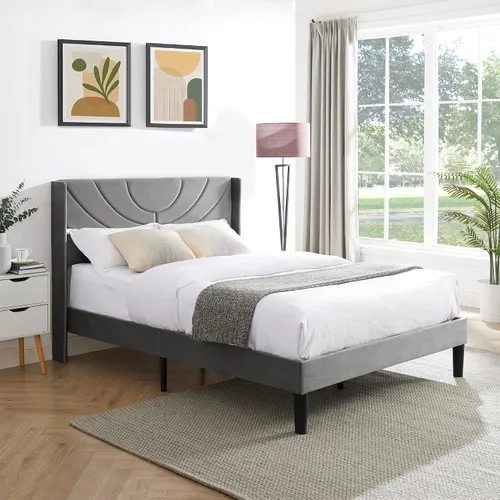 Vista 9 de VECELO Base de cama tapizada de tamaño individual con cabecera de tela, soporte de listones de madera, no necesita somier, base de colchón, fácil