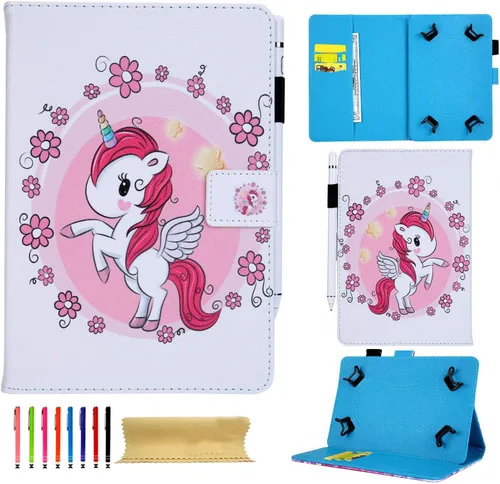 Vista 21 de Funda universal para tablet de 6.5 a 7.5 pulgadas, de piel sintética, funda protectora con ranuras para tarjetas y soporte para lápiz capacitivo