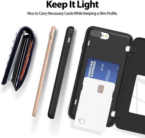 Vista 2 de GOOSPERY Funda para iPhone 8 Plus, iPhone 7 Plus con tarjetero y protector de doble capa, color negro