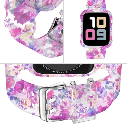 Vista 43 de DABAOZA - Correa transparente compatible con Apple Watch con estuche protector, correa deportiva de TPU con brillo para mujeres y hombres