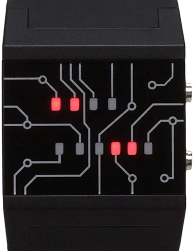 Vista 2 de getDigital Reloj de pulsera binario para profesionales con luces LED - un reloj digital negro que representa la hora como código binario