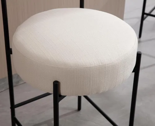 Vista 5 de EALSON Moderno juego de 2 taburetes de bar tapizados de lino con respaldo abierto curvo/asiento redondo, cómodas sillas de bar para isla de cocina