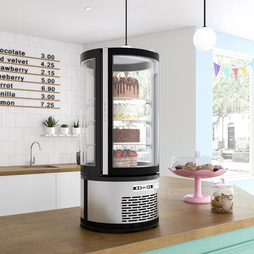 Vista 6 de KoolMore Vitrina de panadería de encimera refrigerada circular de 19 pulgadas con estantes de vidrio en negro (CDUR-3C)