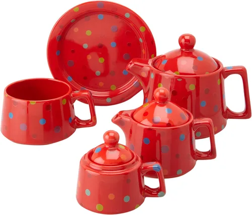 Vista 2 de Juego de té clásico de café y té, lunares rojos