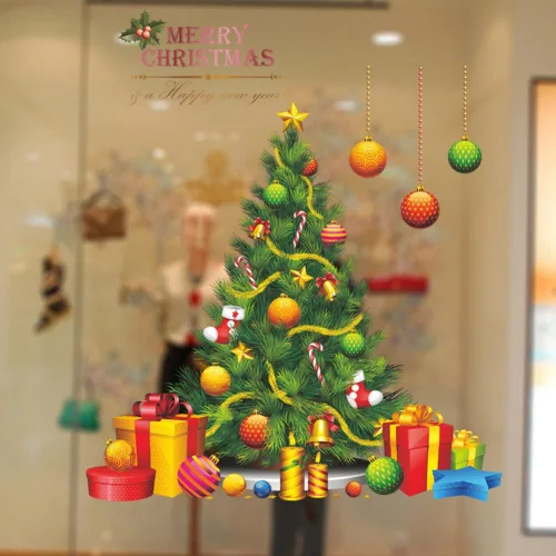 Vista 5 de Pegatinas grandes de árbol de Navidad de 51.2 x 47.2 pulgadas, calcomanías de decoración de Navidad, decoración de sala de estar, calcomanías