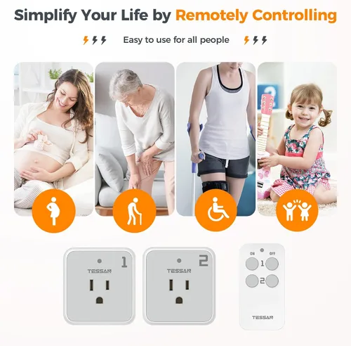Vista 4 de TESSAN - Enchufe de salida con control remoto, kit de interruptor de luz inalámbrico TESSAN con rango RF de 100 pies, interruptor