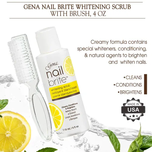 Vista 2 de Gena Nail Brite - Exfoliante blanqueador con cepillo, limpia condiciones e ilumina las uñas, 4 onzas