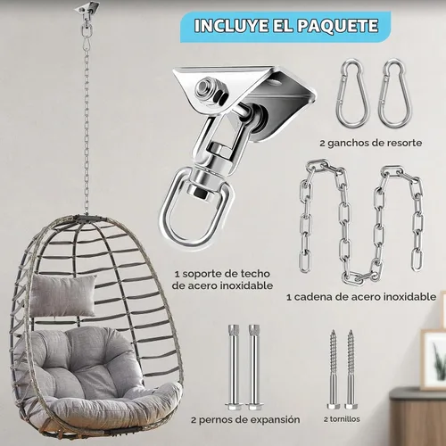 Vista 2 de Morzejar - Kit para colgar hamaca con cadena de columpio, ganchos de hamaca de acero inoxidable de 1000 libras de capacidad resistente, kit colgante