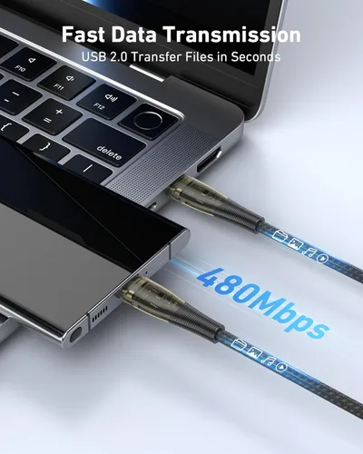 Vista 6 de BENFEI Paquete de 3 cables USB C a USB C de 100 W de 3.3 pies, carga rápida transparente para iPhone 17/16/15 Pro Max, iPad, MacBook, Samsung Galaxy