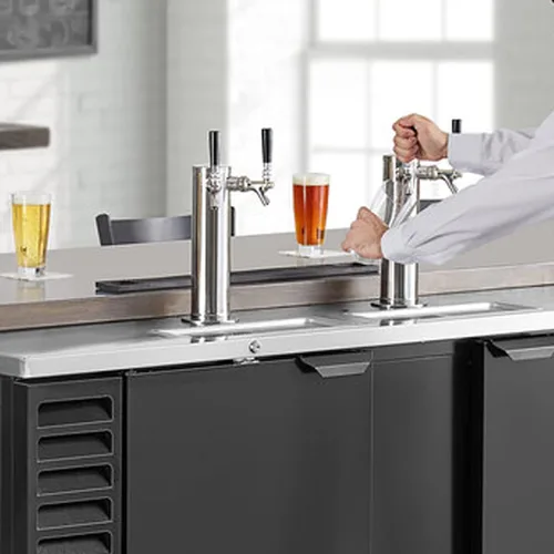Vista 6 de PERA Torre de cerveza de doble grifo, dispensador de barril de cerveza de acero inoxidable de 3 pulgadas de diámetro con llave y línea de cerveza