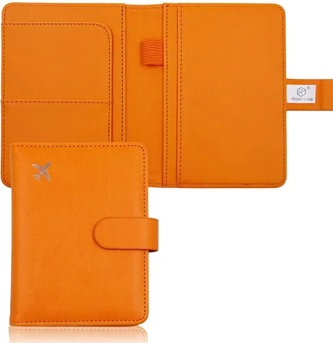 Vista 33 de Melsbrinna Funda de cuero prémium para pasaporte, impermeable, con bloqueo RFID, cartera de viaje con soporte para bolígrafo, bonito libro