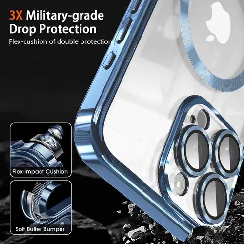 Vista 4 de Funda magnética para iPhone 15 Pro Max con protector completo de lente de cámara [imanes N56 fuertes] [Compatible con Magsafe] Funda transparente