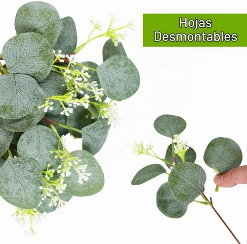 Vista 3 de ZeKonan 40 piezas de semillas artificiales blancas de tallo de eucalipto verde adecuadas para la familia, jarrón de boda, centro de ramos, arreglos