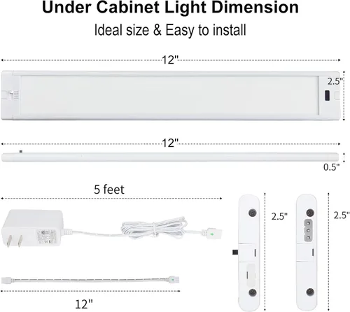 Vista 8 de Paquete de 2 luces para debajo del gabinete de 12 pulgadas, activadas por ondas manuales, iluminación enlazable debajo del gabinete con 5 CCT