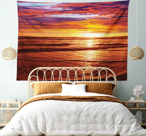Vista 105 de Ambesonne Tapiz bohemio, diseño floral de bruja, luna y mariposa con adornos de mandala, decoración de tela para colgar en la pared para dormitorio
